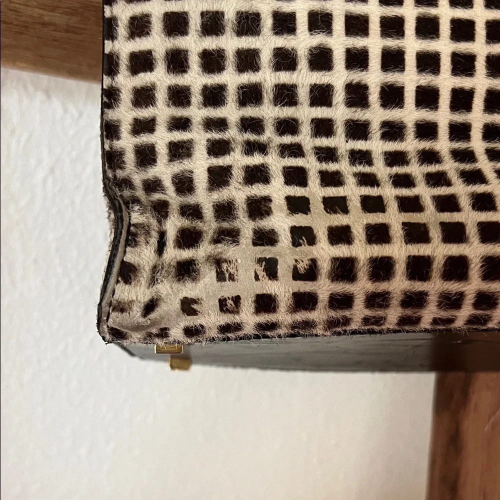 Kate Spade Black and Cream Checkered Shoulder Bag Calf Hair Leather Box
